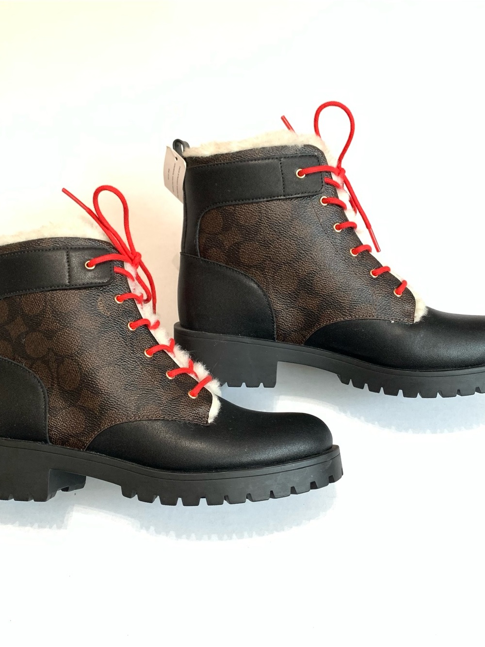 Coach Women's Size 8 Lorraine Booties Signature Leather Black/Mahogany Monogram - Picture 2 of 8